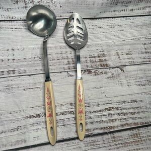Vintage Androck Serving Utensils Slotted Spoon Ladle MCM Kitchenwares
